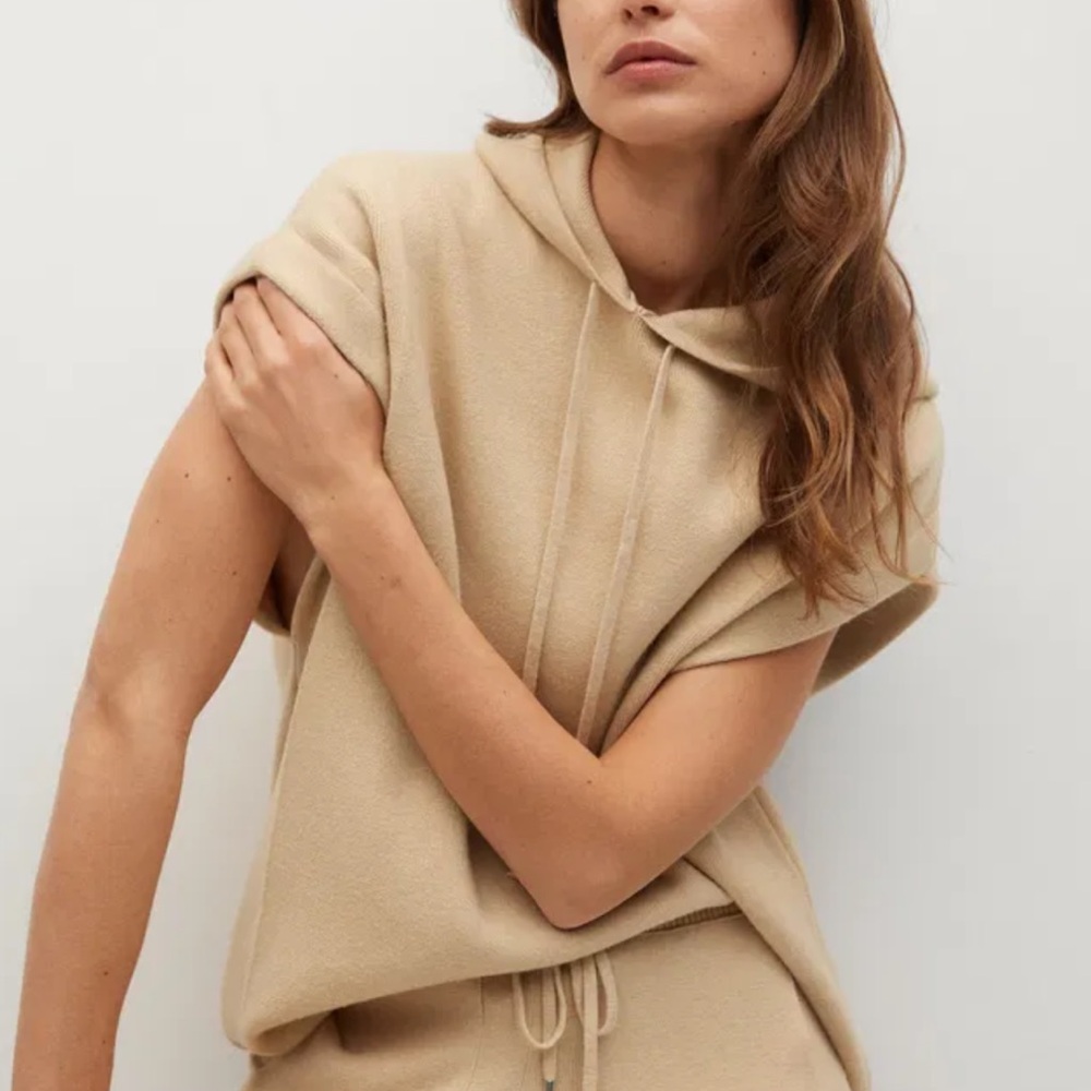 Mango Beige Knit Hoodie